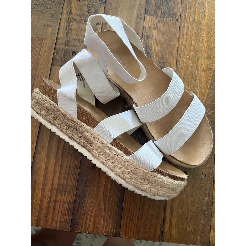 ESPRIT Gigi Platform Espadrille Sandals Women 9M White Jute Wedge Streetwear - Picture 3 of 6